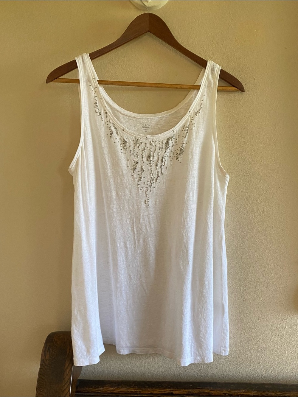 Eileen Fisher White Organic Linen Silver Bead Tank Top